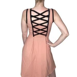 Peach Black Corset Lace-up Balletcore Coquette Fit & Flare Skater Dress Small